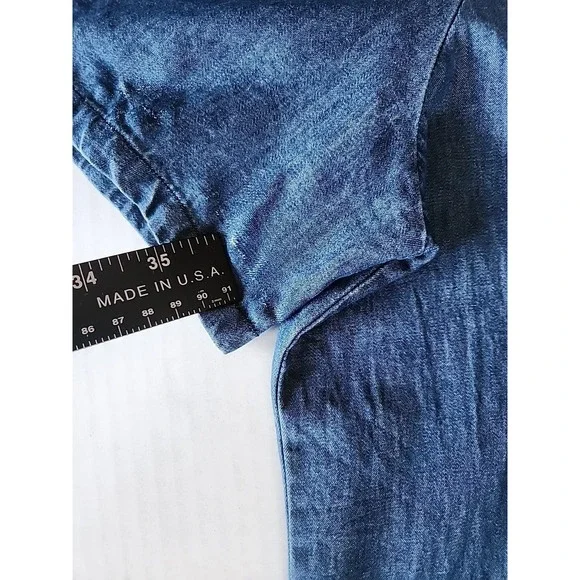 Womens Denim Midi Shirt Dress L Embroidered Pintuck Cottage Coastal Granny Chic - Picture 9 of 10